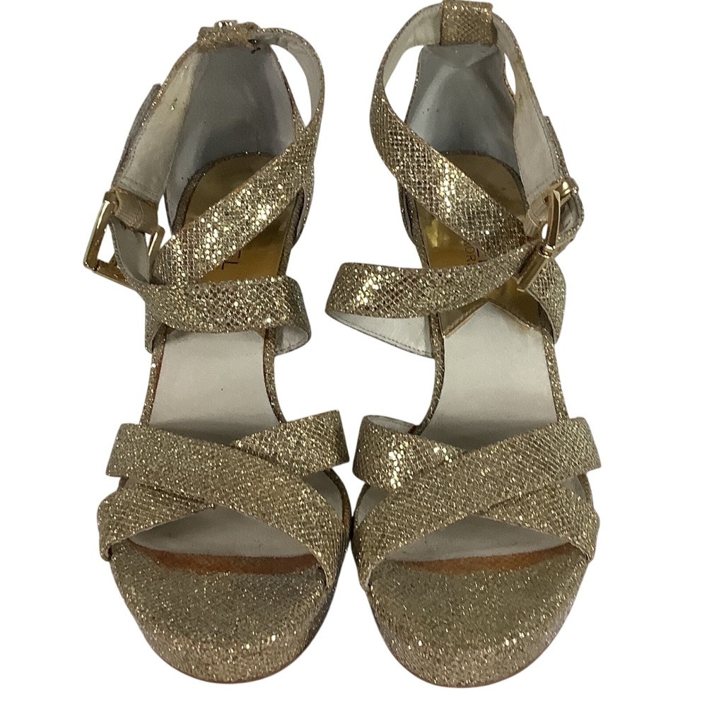 Michael Kors Gold Glitter Platform Sandals Strappy Stiletto‎ Heels Womens 8.5M
